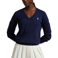 RLX Ralph Lauren Women's Cotton Blend V-Neck Golf Jumper - Refined Navy