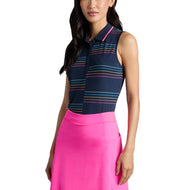G/Fore Women 's Split Stripe Tech Pique Sleeveless Golf Polo Shirt -Twilight