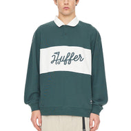 Huffer Rugby Pique långärmad golfpolo skjorta - marinblå/krita