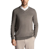 Lyle & Scott Tonal Eagle Merino Blend v Neck Knit - Mid Grey Marl