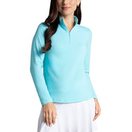 IBKUL Women's Solid Long Sleeve Zip Mock Neck - Seafoam