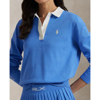 RLX Ralph Lauren Women's Performance Polo Collar Sweater - Summer Blue/Ceramic White