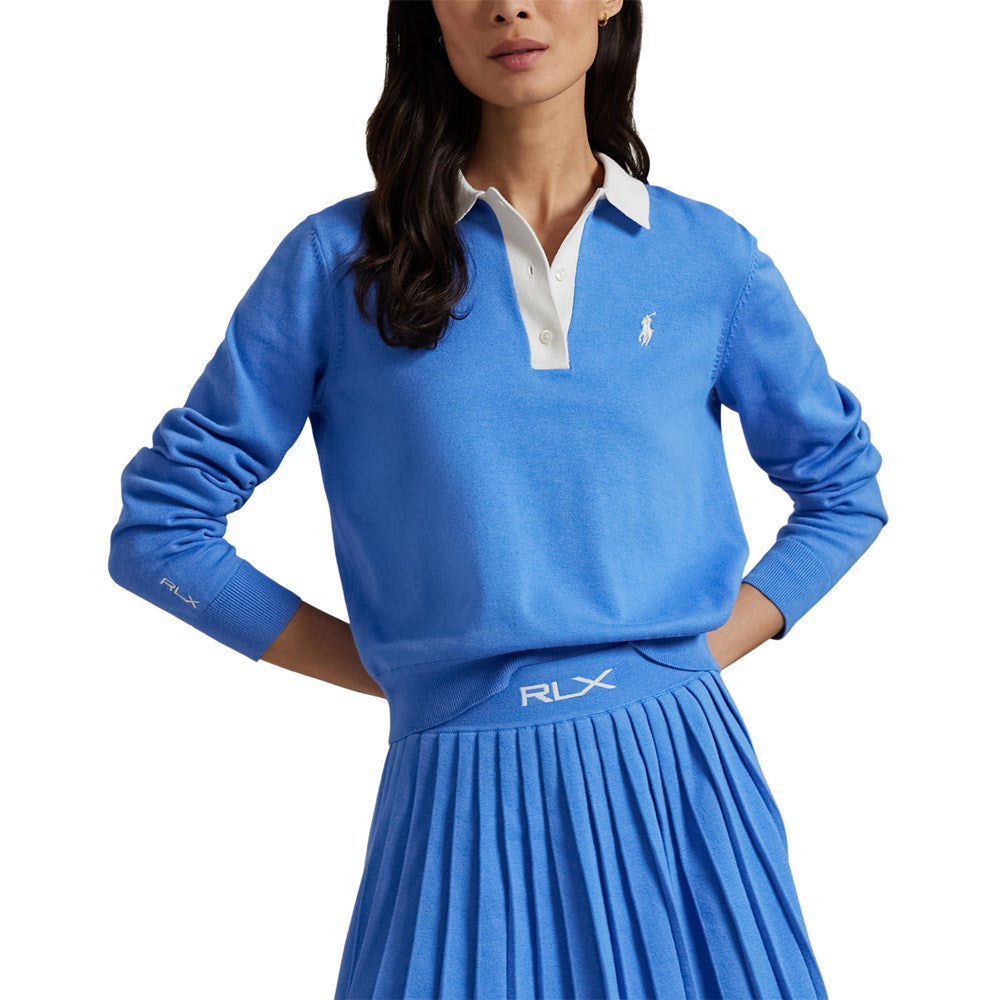 RLX Ralph Lauren Women's Performance Polo Collar Sweater - Summer Blue/Ceramic White