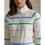 RLX Ralph Lauren Wanita Jersey UV Quarter Zip Golf Pullover - Seramik White Multi