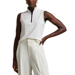 RLX Ralph Lauren Wanita Lawatan Pique Lengan Tanpa Lengan 1/4 Zip Golf Top - Pink Pink/Pistachio Taman/Taman