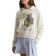 RLX Ralph Lauren Wanita Polo Bear 2/48 Cotton Blend Golf Pullover - White Splash Multi