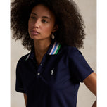 RLX Ralph Lauren Wanita Lawatan Pique Knit -Collar Polo Golf Shirt - Tentera Laut Tentera/Tiller Green Multi