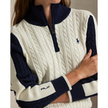 RLX Ralph Lauren Women's Cable Knit Quarter Zip Pullover - Antik White/Refined Navy
