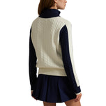RLX Ralph Lauren Women's Cable Knit Quarter Zip Pullover - Antik White/Refined Navy