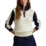 RLX Ralph Lauren Women's Cable Knit Quarter Zip Pullover - Antik White/Refined Navy