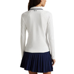 RLX Ralph Lauren Wanita Peregangan Aktif Kabel Separuh Zip Pullover - Seramik White/Tentera Laut Tentera Laut