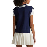 RLX Ralph Lauren Women's Cotton v Neck Sweater - Angkatan Laut/Keramik Putih
