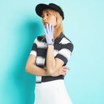 G/Fore 女式偏置渐变条纹科技高尔夫 Polo 衫 - 炭灰色希瑟