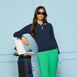 G/Fore dam bomullsblandning långärmad stickad golfpikétröja - Twilight