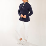 Glenmuir Women's Jody Cotton Cashmere 1/4 Knit - Navy/White