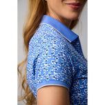 Glenmuir Women's Amelia 1/4 Zip Performance Golf Polo Shirt - Light Blue Flowers