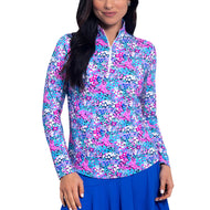 IBKUL Women's Allana Long Sleeve Zip Mock Neck - Candy Pink Multi
