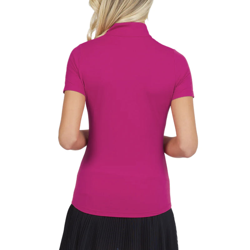 IBKUL Women's Short Sleeve Zip Mock Neck Polo - Raspberry