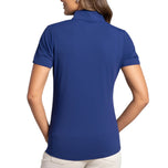 IBKUL Women's Solid Short Sleeve Zip Mock Neck Shirt - Classic Navy