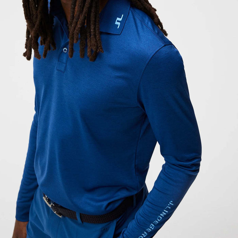 J.Lindeberg Tour Tech Long Sleeve Golf Polo Shirt - Estate Blue Melange