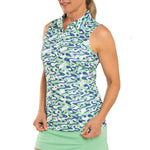 J.Lindeberg Women's Dena Print Sleeveless Golf Polo Shirt - Caldera Jade Cream