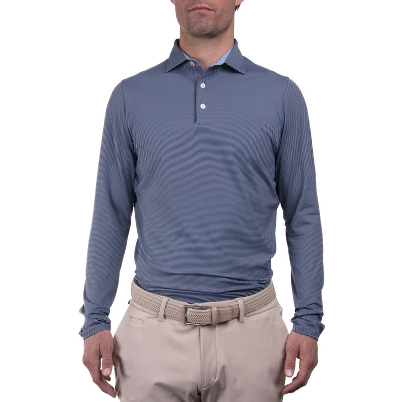 KJUS Soren Stripe Long Sleeve Golf Polo Shirt - Santorini/Atlanta Blue