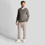 Lyle & Scott Tonal Eagle Merino Blend v Neck Knit - Mid Grey Marl