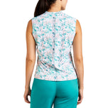 Baju Golf Leher Olok-olok Tanpa Lengan Linnea Wanita - Putih/Biru Aruba