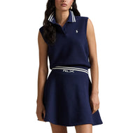 RLX Ralph Lauren Wanita 2/48 Katun Campuran Tanpa Lengan Rajutan Golf Polo Shirt - Dune Tan/white Splash