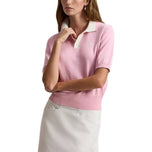 RLX Ralph Lauren Wanita 2/48 Katun Campuran Lengan Pendek Rajutan Golf Polo Shirt - Pink Muda/Putih Splash