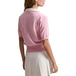 RLX Ralph Lauren Wanita 2/48 Katun Campuran Lengan Pendek Rajutan Golf Polo Shirt - Pink Muda/Putih Splash