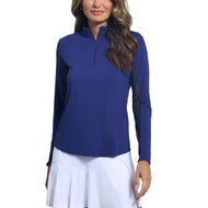 IBKUL Women's Solid Long Sleeve Zip Mock Neck - Navy