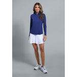 IBKUL enfärgad långärmad tröja med dragkedja för kvinnor - Marinblå