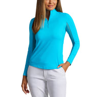 IBKUL Women's Solid Long Sleeve Zip Mock Neck - Turkos
