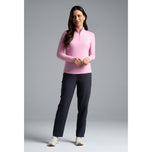 IBKUL 女式纯色长袖拉链小高领衬衫 - 糖果粉色