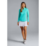 IBKUL 여성 솔리드 긴팔 지퍼 모크넥 셔츠 - 제이드