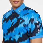 J.Lindeberg Tour Tech Fit Fit Print Golf Polo Shirt - Warp Sonic Blue