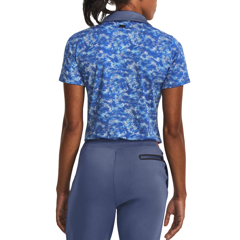 Under Armour Women's Playoff Printed Golf Polo Shirt - Hushed Blue/Water/Metallic Silver