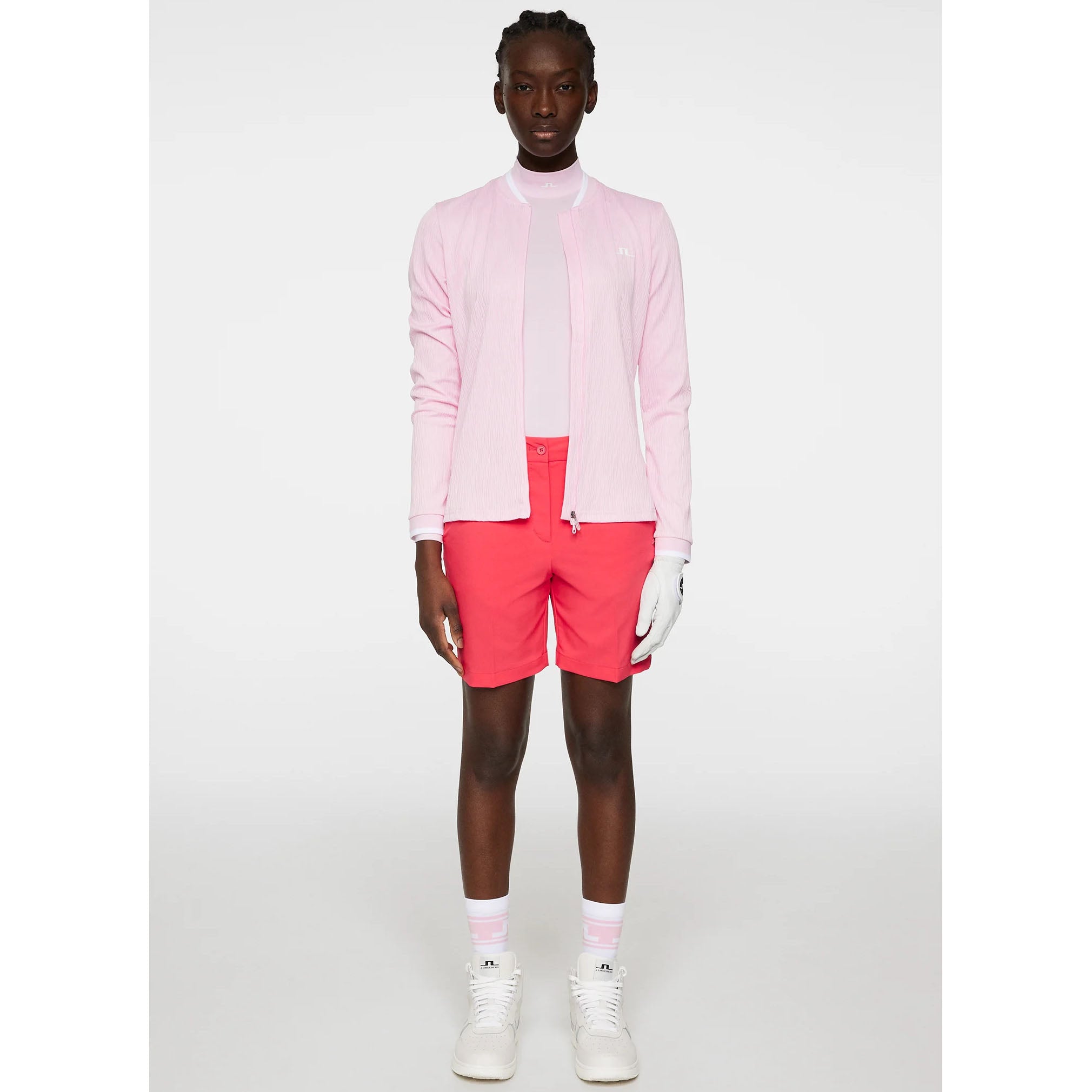 J lindeberg ブルゾン ジップ ストレッチ ピンク ハイネック