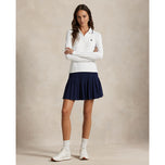 RLX Ralph Lauren Wanita Peregangan Aktif Kabel Separuh Zip Pullover - Seramik White/Tentera Laut Tentera Laut