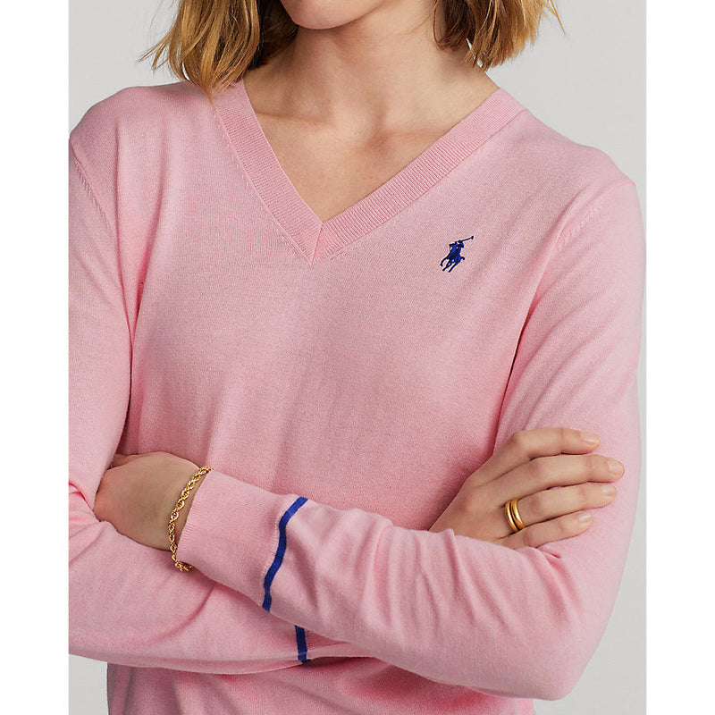 Polo Golf Ralph Lauren Women's Cotton Blend V-Neck Golf Jumper - Taylor Rose/Liberty Blue