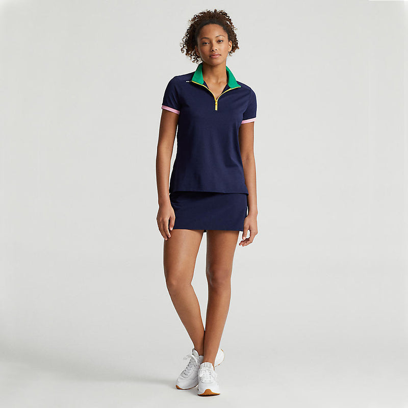 RLX Ralph Lauren Women's Air Tech Pique Golf Polo Shirt - French Navy/Cruise Green Multi