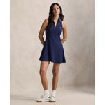 Pakaian Golf RLX Ralph Lauren Aktif Kabel 1/4 Zip Wanita - Putih Tentera Laut/Seramik Ditapis