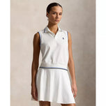Kemeja Polo Golf Pique Tur Tanpa Lengan Wanita RLX Ralph Lauren - Keramik Putih/Kabut Biru