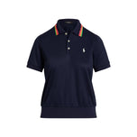 Kemeja Polo Golf Kerah Rajutan Pique Tur Wanita RLX Ralph Lauren - Multi Navy yang Halus