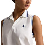 Kemeja Polo Golf Pique Tur Tanpa Lengan Wanita RLX Ralph Lauren - Keramik Putih/Kabut Biru
