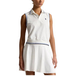 Kemeja Polo Golf Pique Tur Tanpa Lengan Wanita RLX Ralph Lauren - Keramik Putih/Kabut Biru