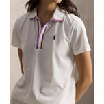 Baju Polo Golf Pique Tour Wanita RLX Ralph Lauren - Seramik Putih/Kabus Biru/Merah Jambu Panas