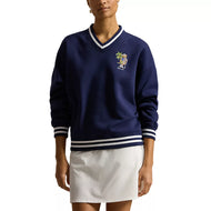 RLX Ralph Lauren Wanita Bear Tech Fleece V-Neck Golf Pullover - Angkatan Laut Halus