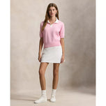 RLX Ralph Lauren Wanita 2/48 Katun Campuran Lengan Pendek Rajutan Golf Polo Shirt - Pink Muda/Putih Splash